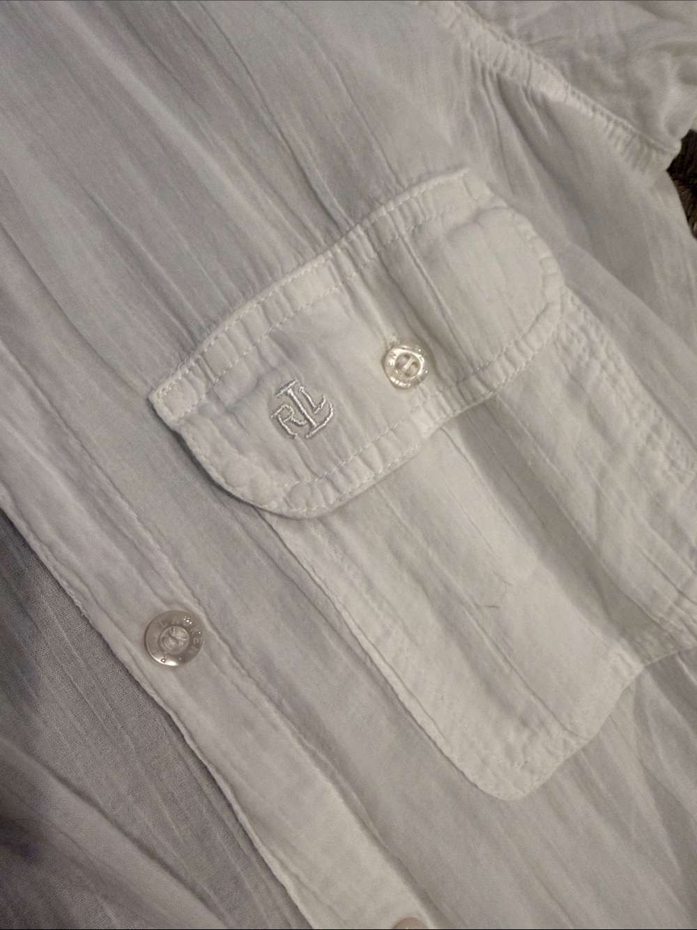 Ralph Lauren White Sheer Cotton Button-Up with Black Label - Picture 3 of 11